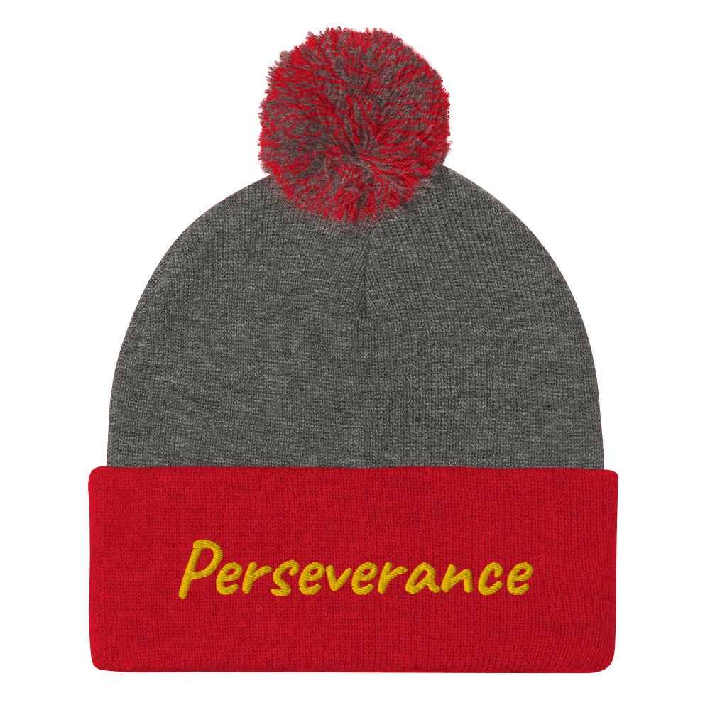 Perseverance In Gold Embroidery on Pom Pom Beanie