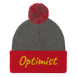 Optimist In Gold Embroidery on Pom Pom Beanie