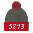 5813 In Pearl Embroidery on Pom Pom Beanie