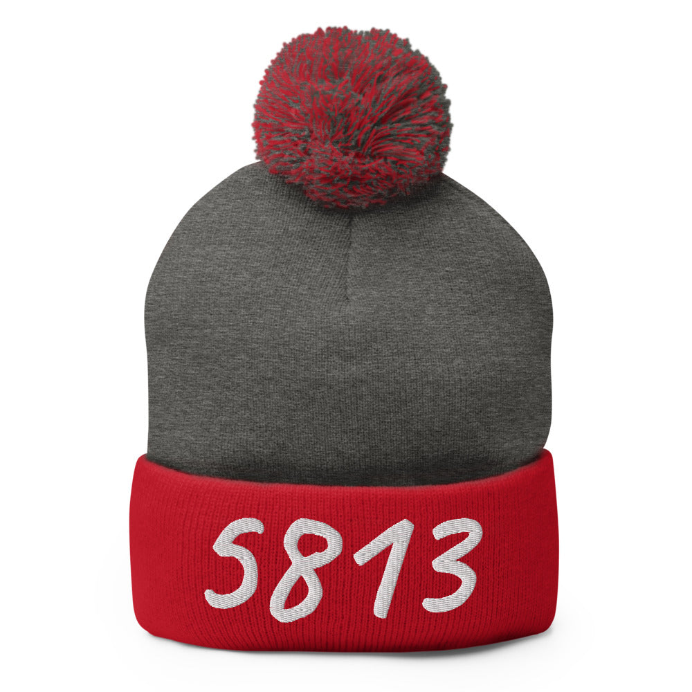 5813 In Pearl Embroidery on Pom Pom Beanie