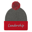 Leadership In Silver Embroidery on Pom Pom Beanie