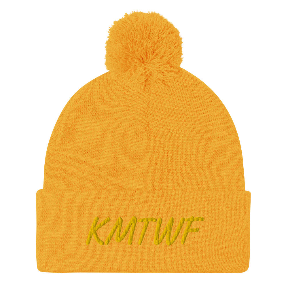 KMTWF In Gold Embroidery on Pom Pom Beanie