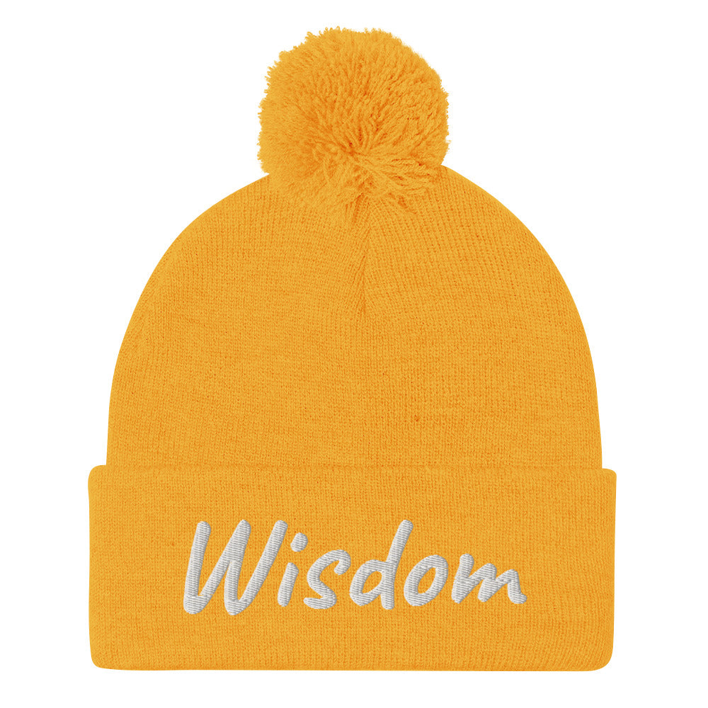 Wisdom In Marble Embroidery on Pom Pom Beanie