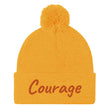 Courage In Amber Embroidery on Pom Pom Beanie