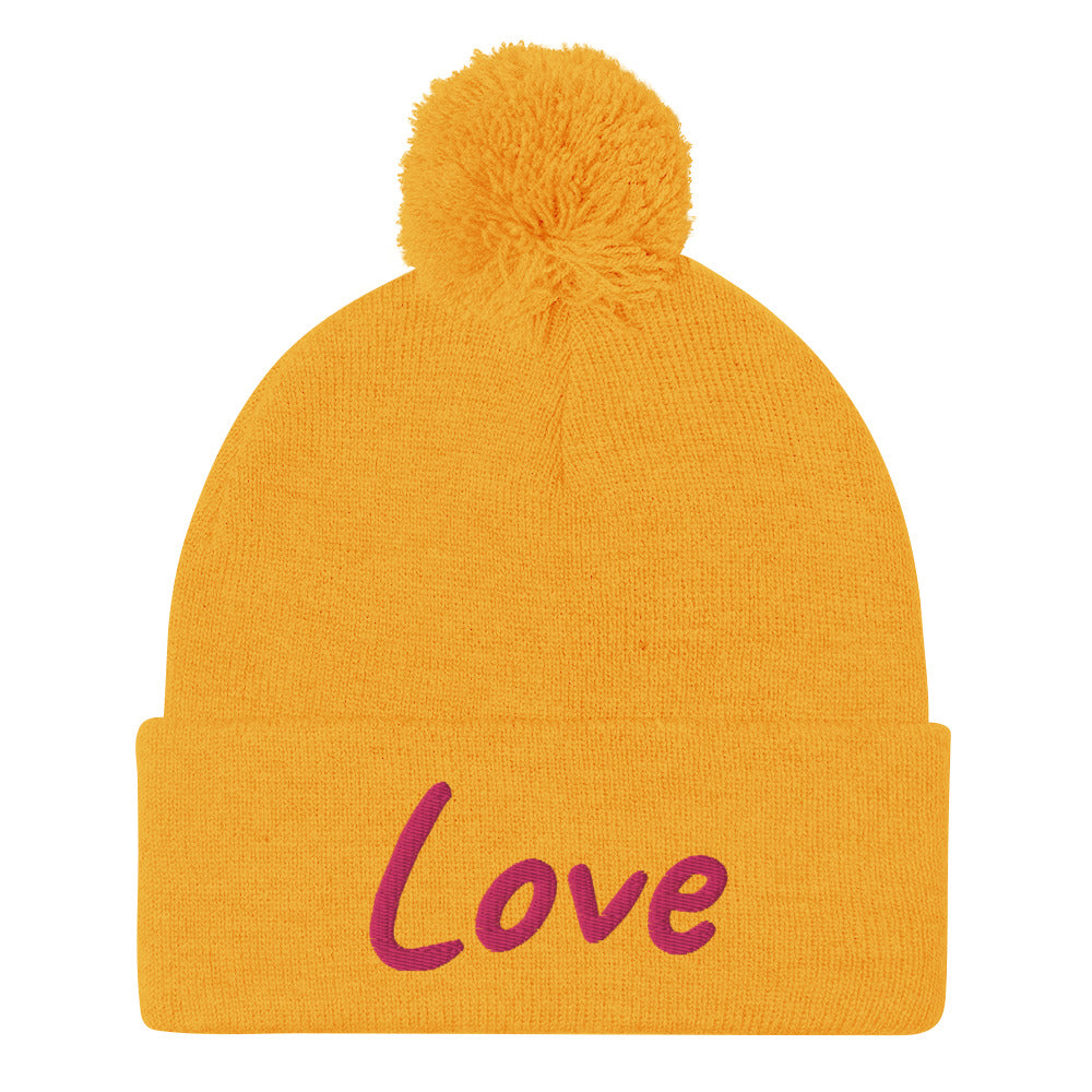 Love In Star Rose Quartz Embroidery on Pom Pom Beanie