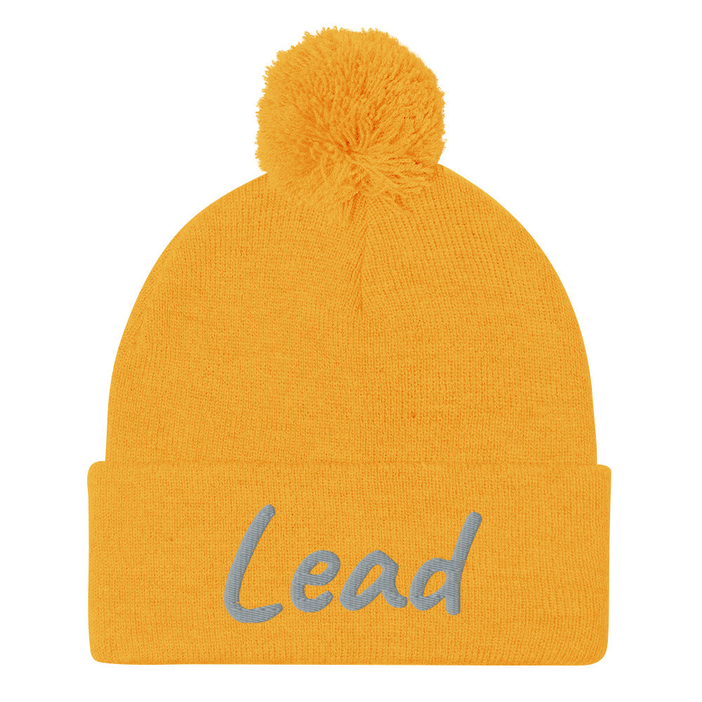 Lead In Silver Embroidery on Pom Pom Beanie