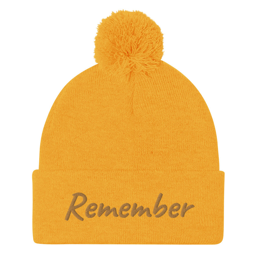 Remember In Celluloid Embroidery on Pom Pom Beanie