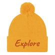 Explore In Amber Embroidery on Pom Pom Beanie