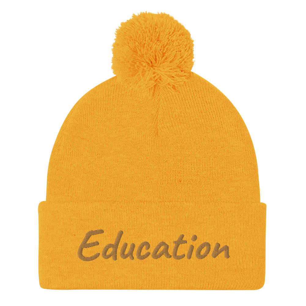 Education In Copper Embroidery on Pom Pom Beanie