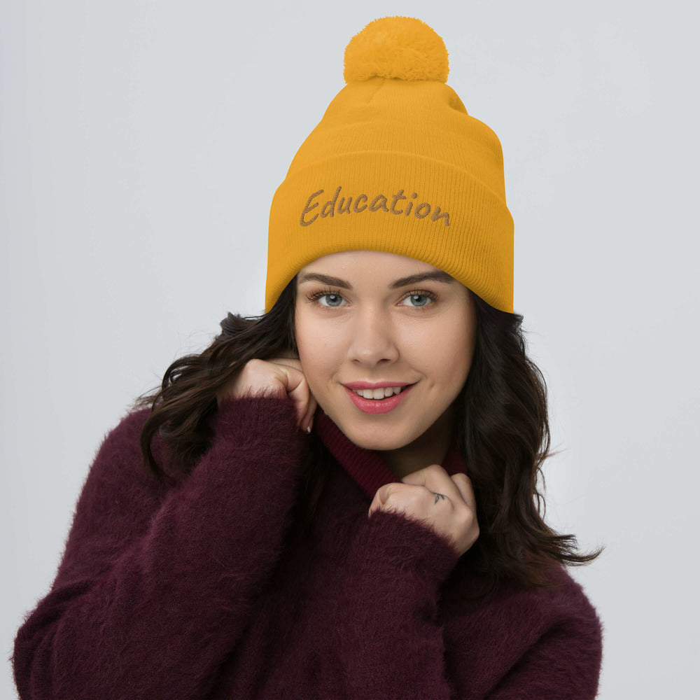 Education In Copper Embroidery on Pom Pom Beanie