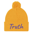 Truth In Amethyst Embroidery on Pom Pom Beanie