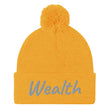 Wealth In Silver Embroidery on Pom Pom Beanie