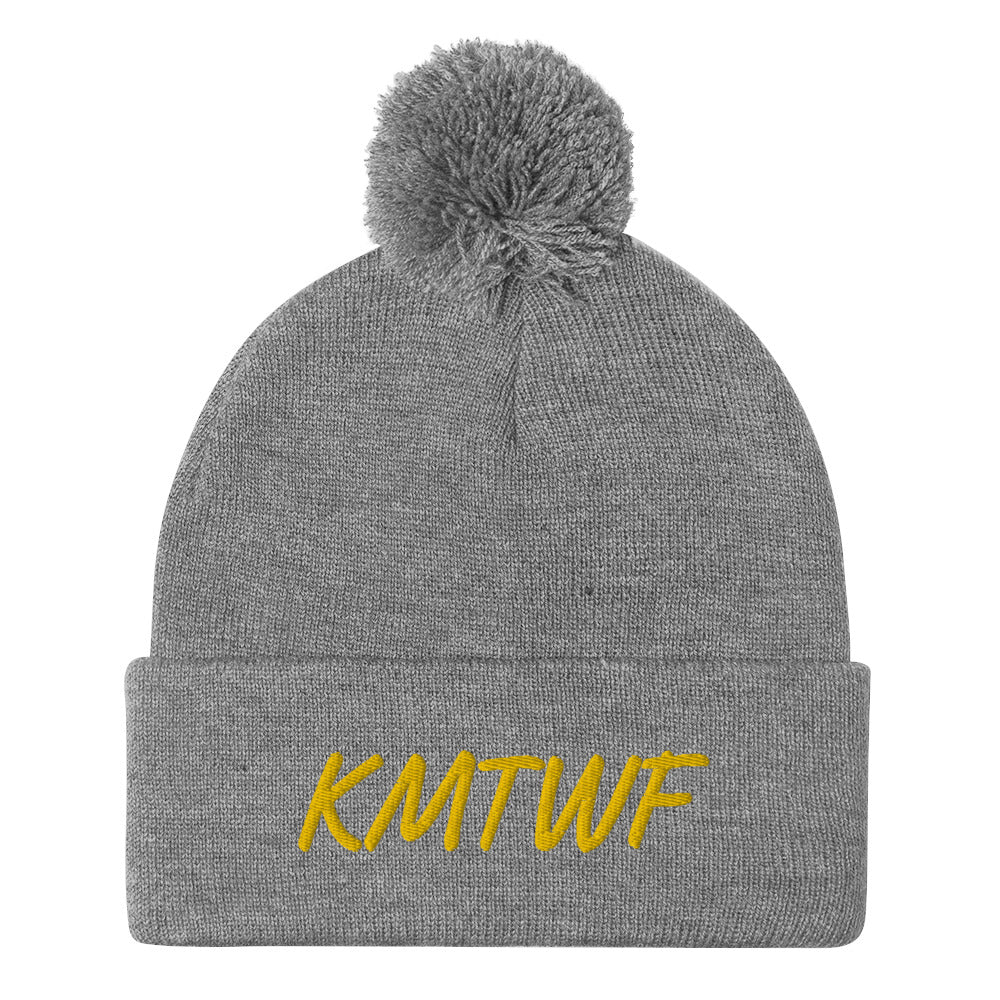 KMTWF In Gold Embroidery on Pom Pom Beanie