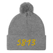 5813 In Gold Embroidery on Pom Pom Beanie