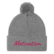 Motivation In Star Rose Quartz Embroidery on Pom Pom Beanie