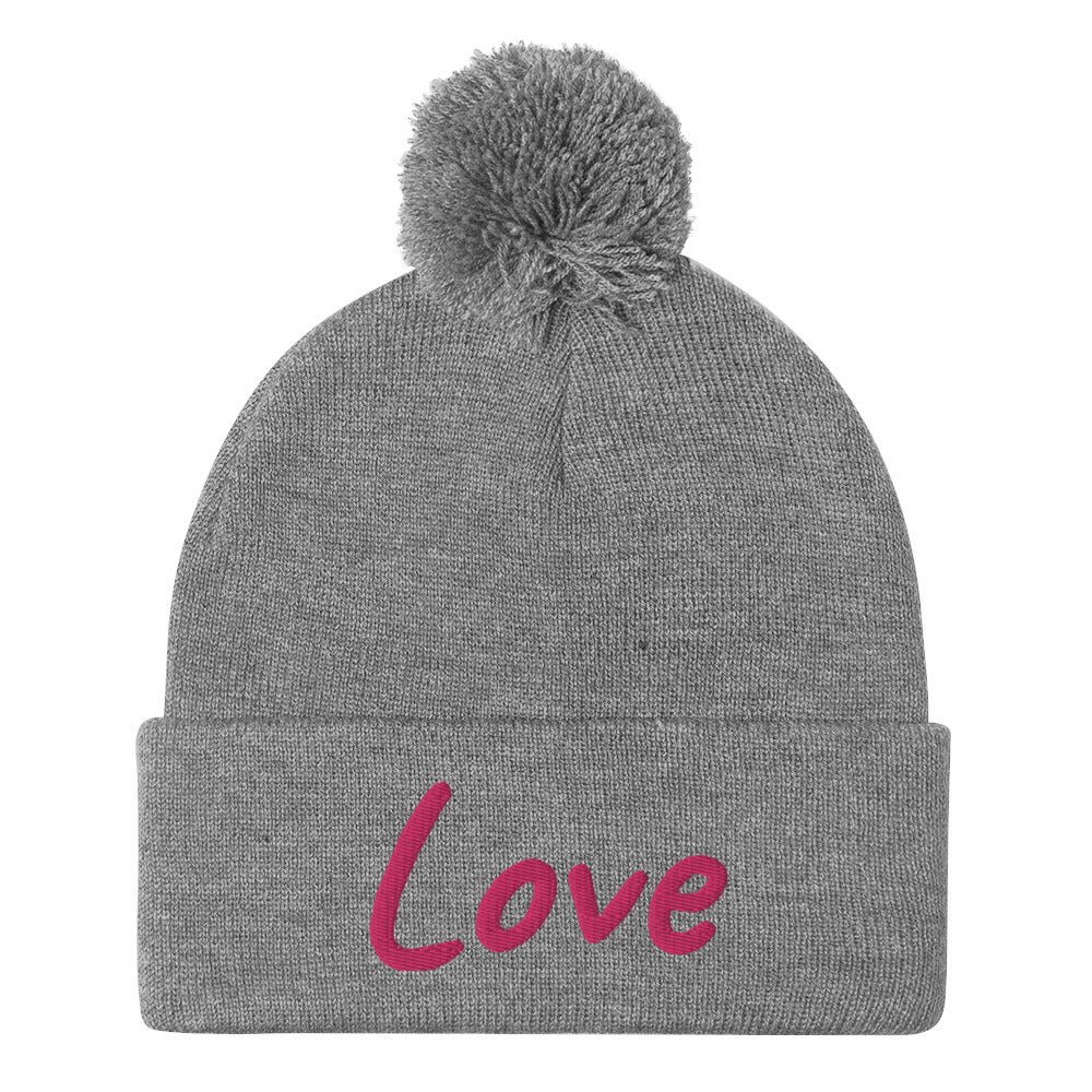 Love In Star Rose Quartz Embroidery on Pom Pom Beanie