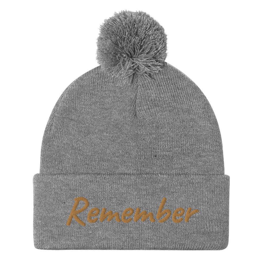 Remember In Celluloid Embroidery on Pom Pom Beanie