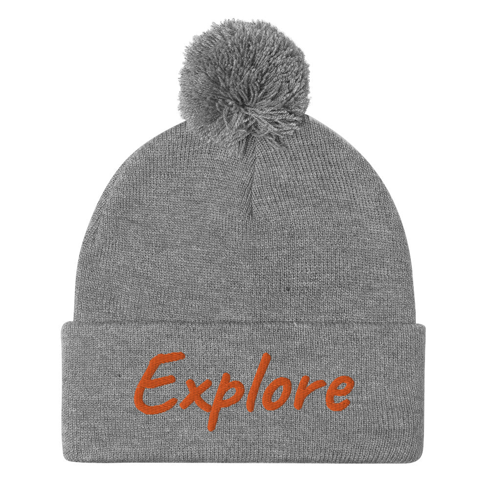 Explore In Amber Embroidery on Pom Pom Beanie