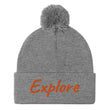 Explore In Amber Embroidery on Pom Pom Beanie