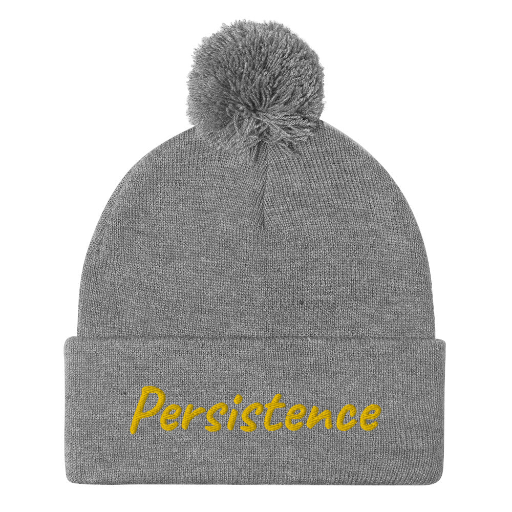 Persistence In Gold Embroidery on Pom Pom Beanie