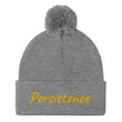 Persistence In Gold Embroidery on Pom Pom Beanie