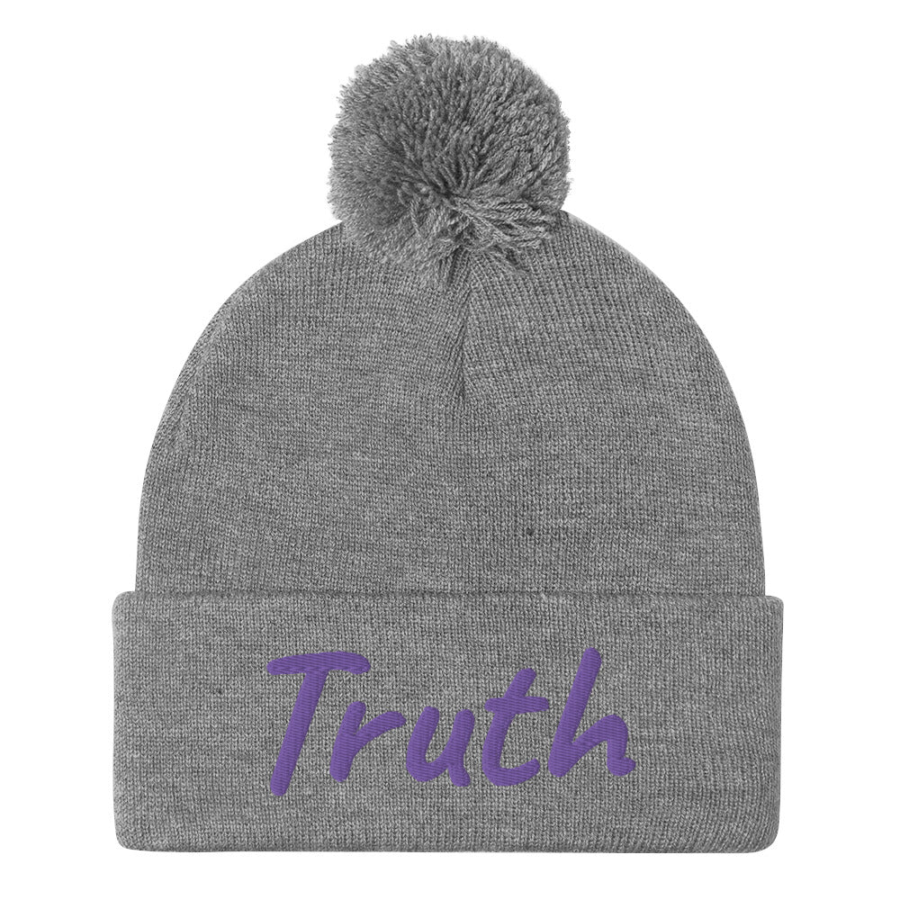 Truth In Amethyst Embroidery on Pom Pom Beanie