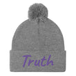 Truth In Amethyst Embroidery on Pom Pom Beanie