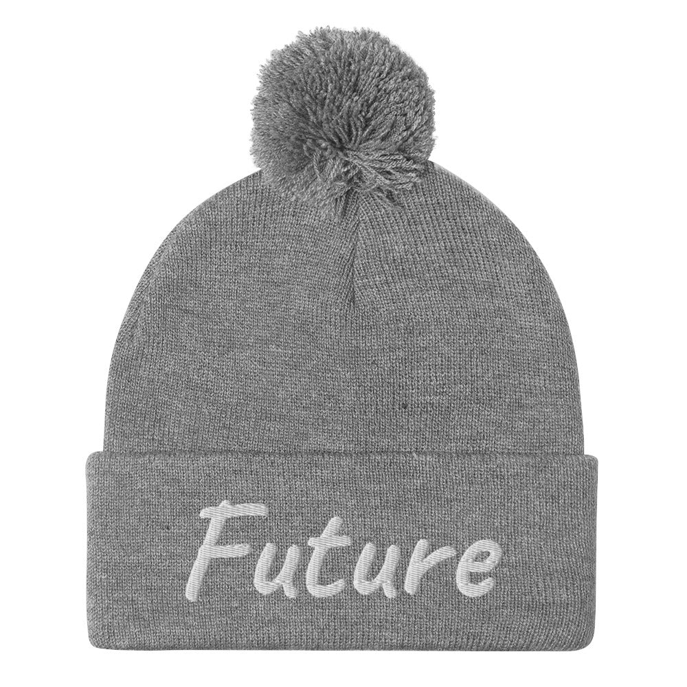 Future In Pearl Embroidery on Pom Pom Beanie