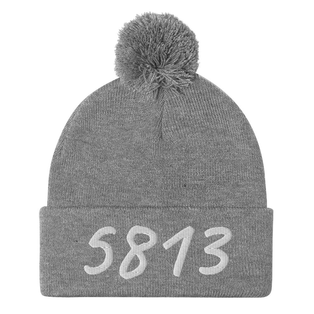 5813 In Pearl Embroidery on Pom Pom Beanie