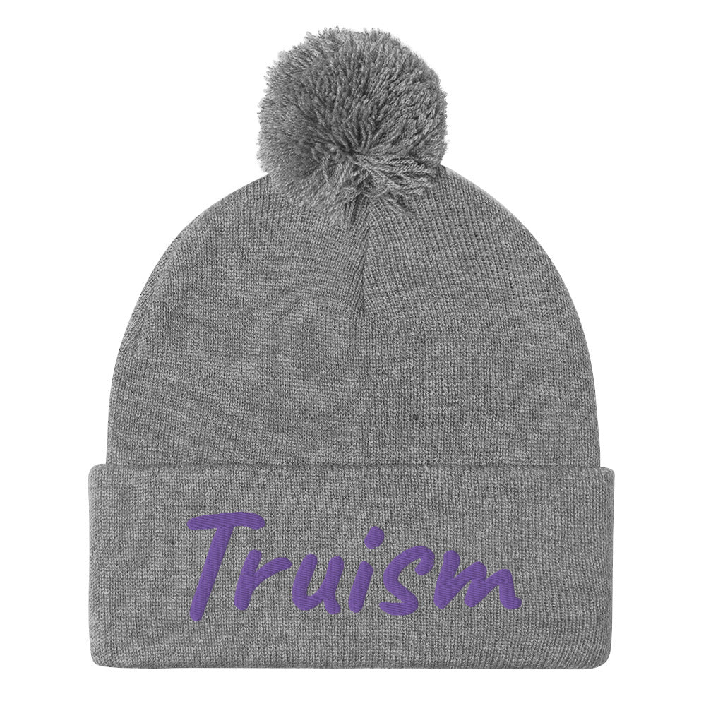 Truism In Amethyst Embroidery on Pom Pom Beanie