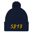 5813 In Gold Embroidery on Pom Pom Beanie