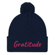 Gratitude In Star Rose Quartz Embroidery on Pom Pom Beanie