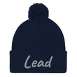 Lead In Silver Embroidery on Pom Pom Beanie