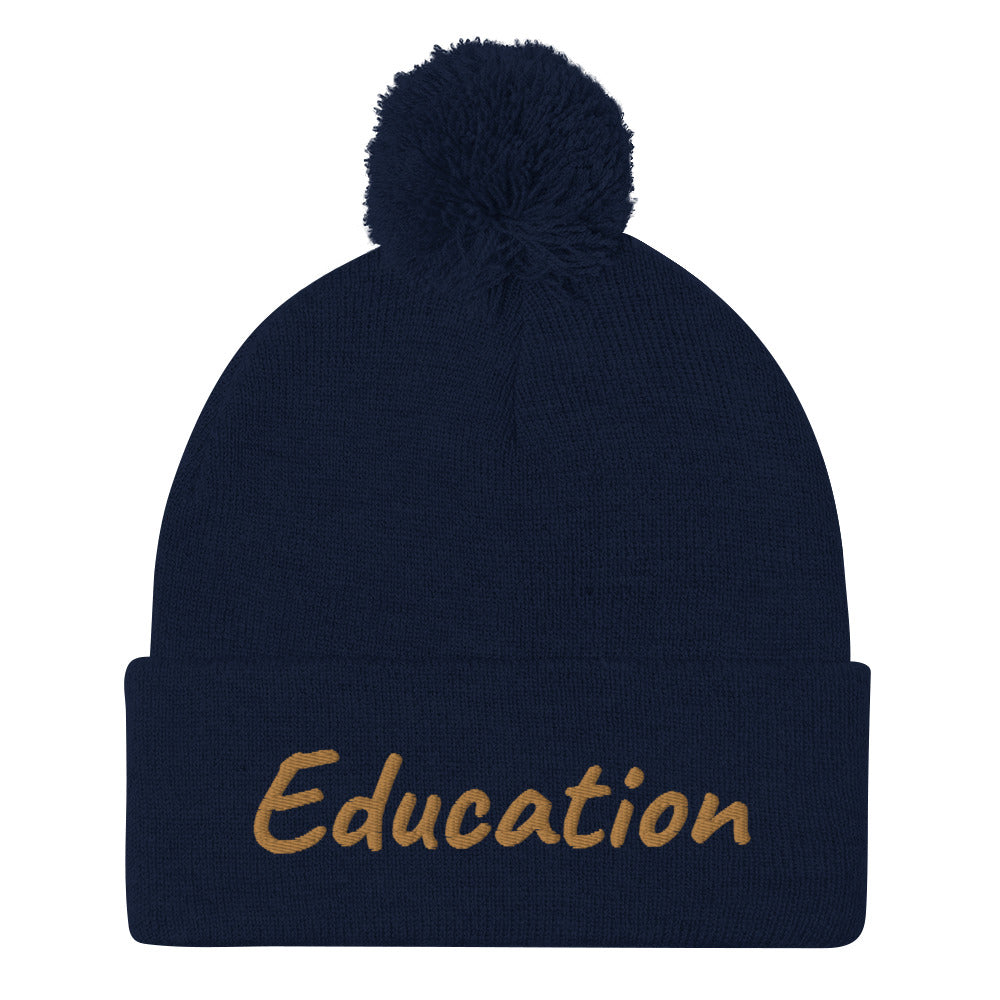 Education In Copper Embroidery on Pom Pom Beanie