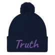 Truth In Amethyst Embroidery on Pom Pom Beanie