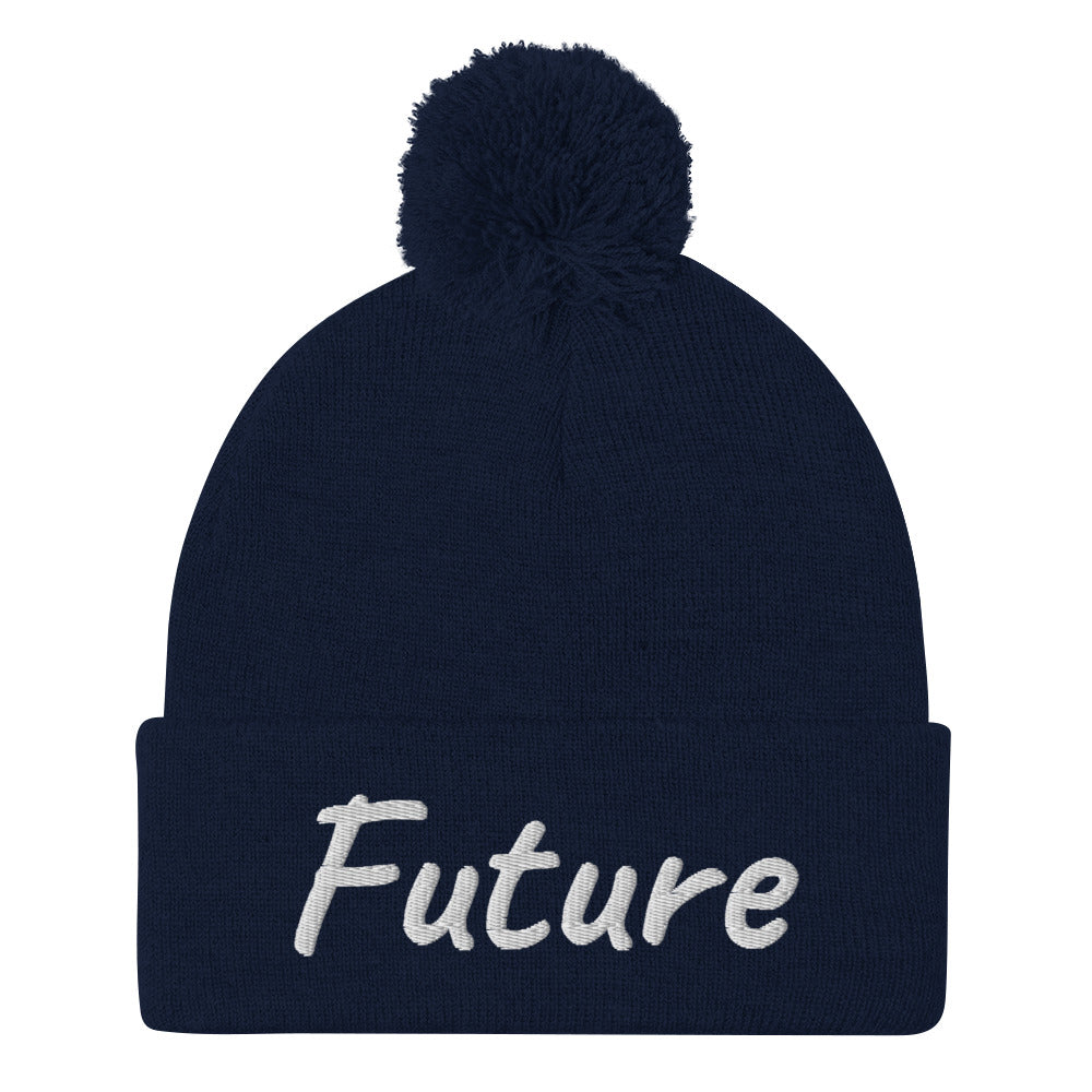 Future In Pearl Embroidery on Pom Pom Beanie