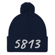 5813 In Pearl Embroidery on Pom Pom Beanie