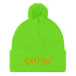 KMTWF In Gold Embroidery on Pom Pom Beanie