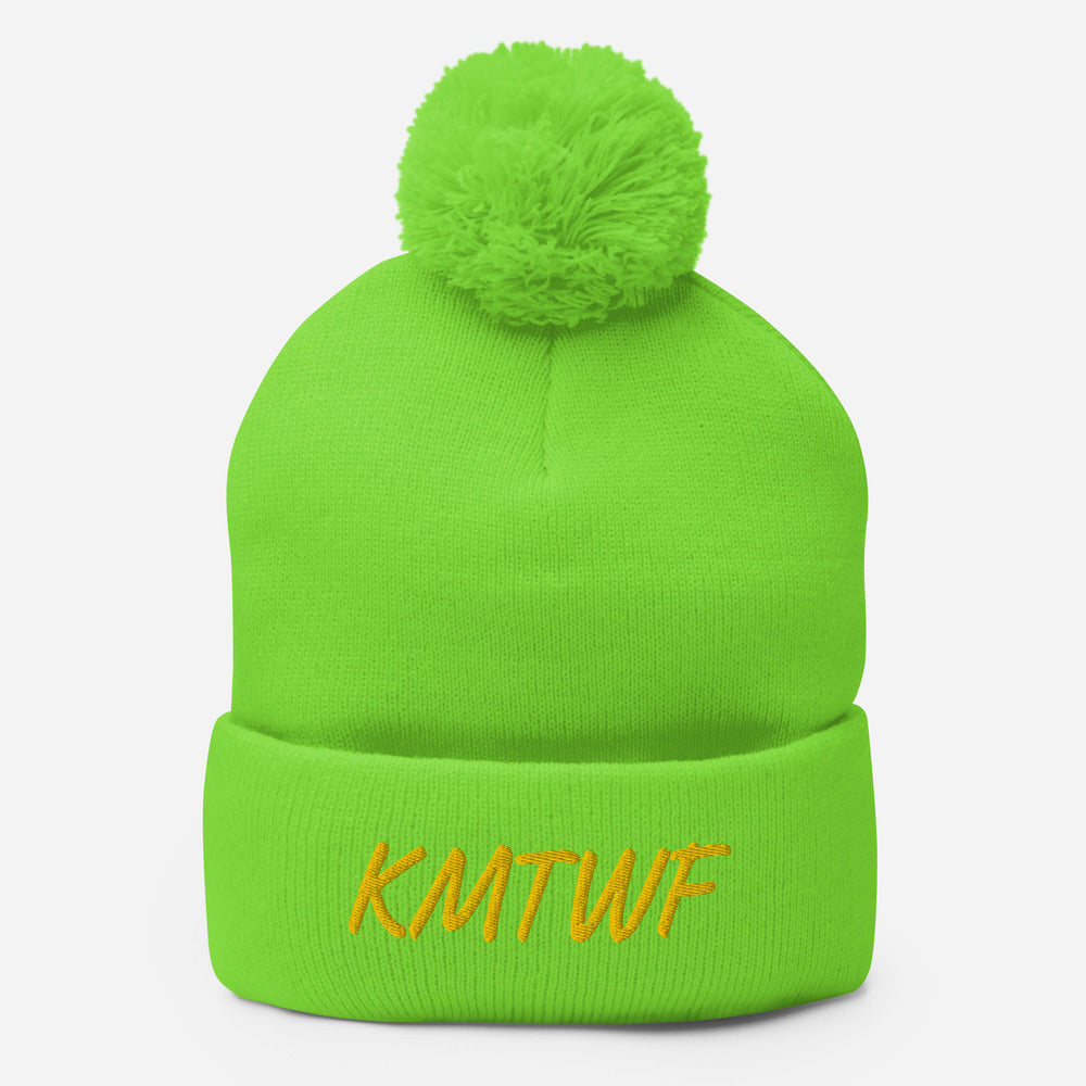 KMTWF In Gold Embroidery on Pom Pom Beanie