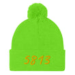 5813 In Gold Embroidery on Pom Pom Beanie