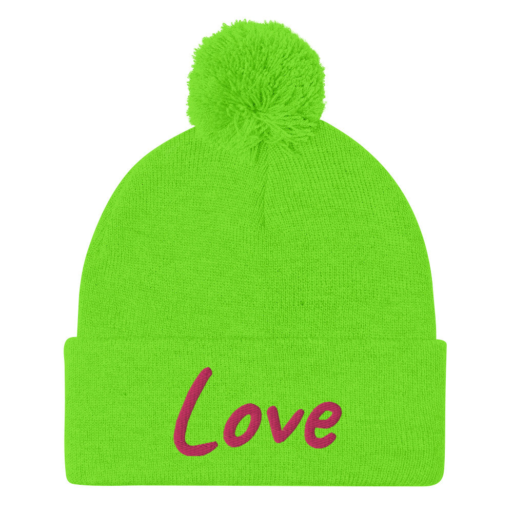 Love In Star Rose Quartz Embroidery on Pom Pom Beanie