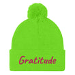 Gratitude In Star Rose Quartz Embroidery on Pom Pom Beanie