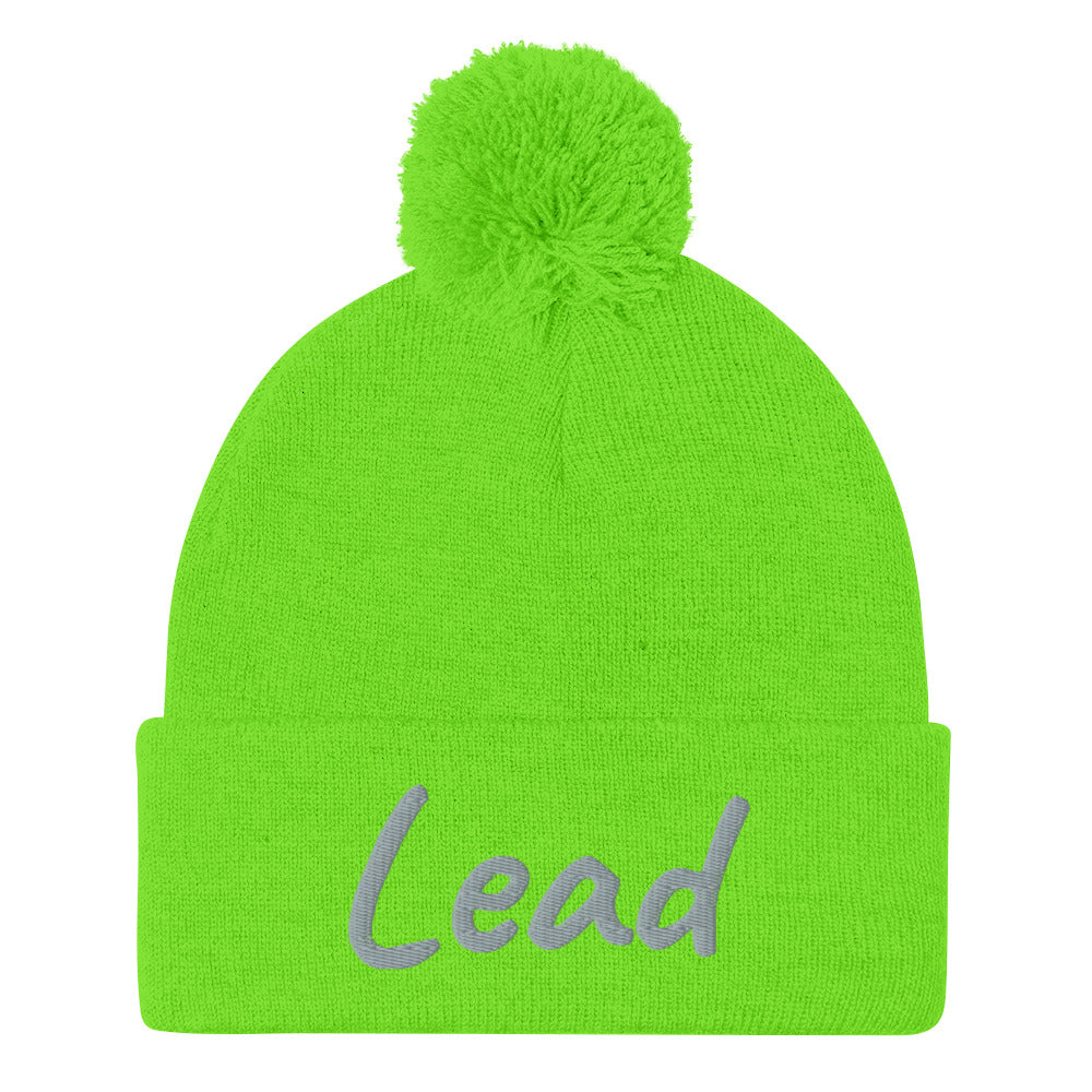 Lead In Silver Embroidery on Pom Pom Beanie