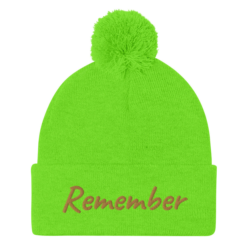 Remember In Celluloid Embroidery on Pom Pom Beanie