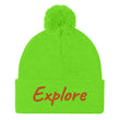 Explore In Amber Embroidery on Pom Pom Beanie