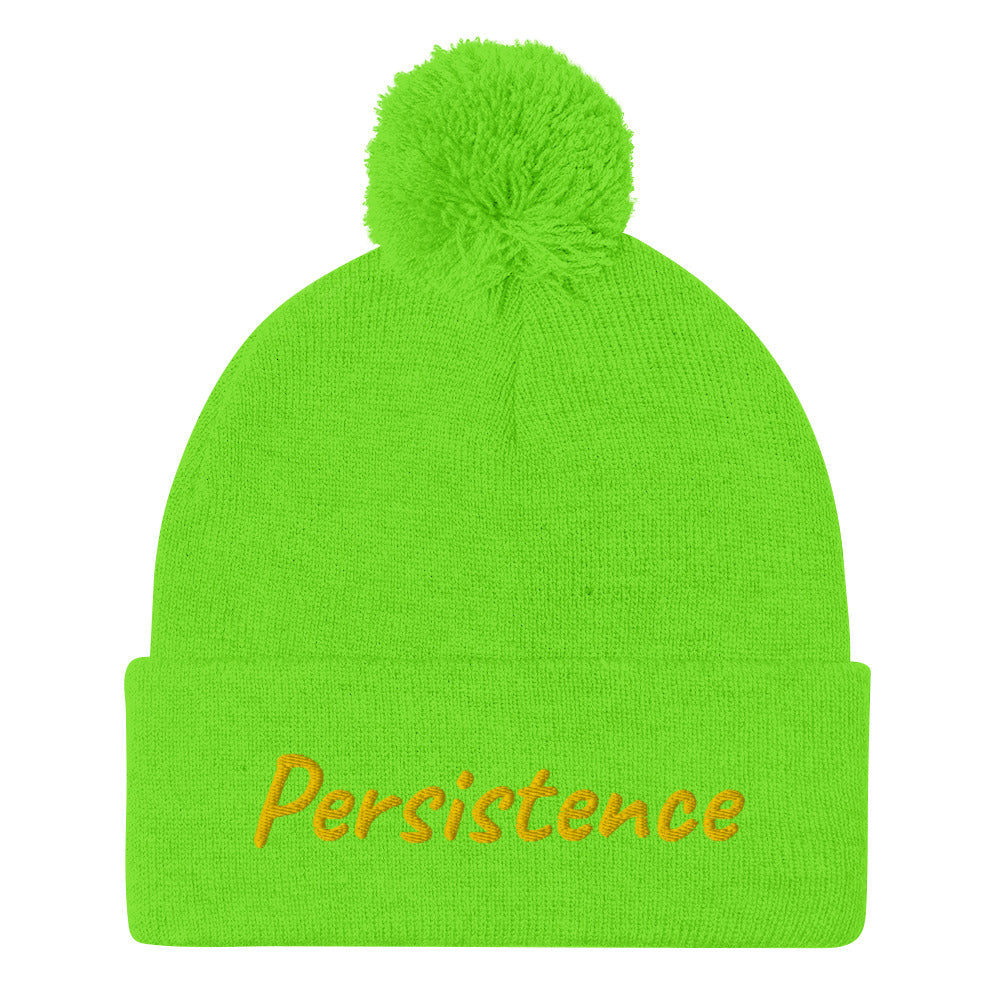 Persistence In Gold Embroidery on Pom Pom Beanie