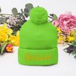 Optimist In Gold Embroidery on Pom Pom Beanie