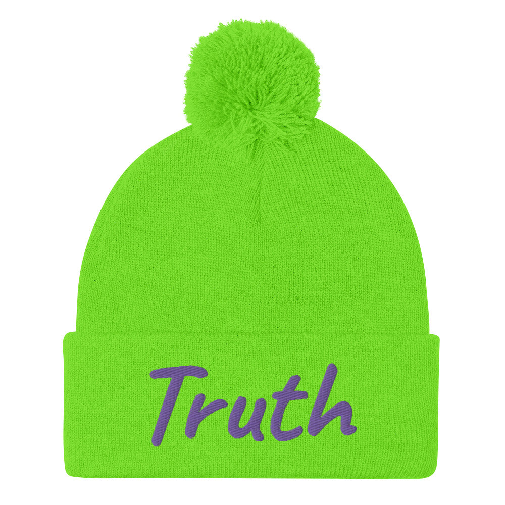 Truth In Amethyst Embroidery on Pom Pom Beanie