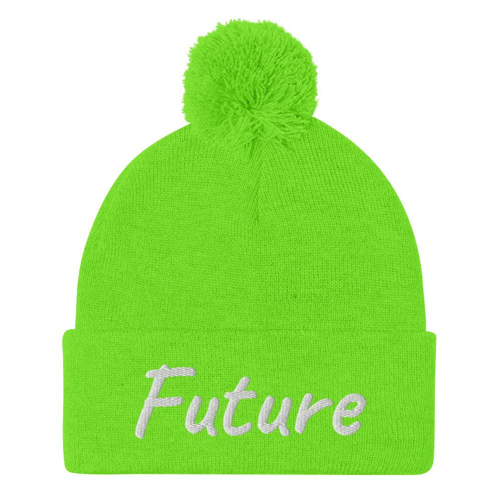 Future In Pearl Embroidery on Pom Pom Beanie