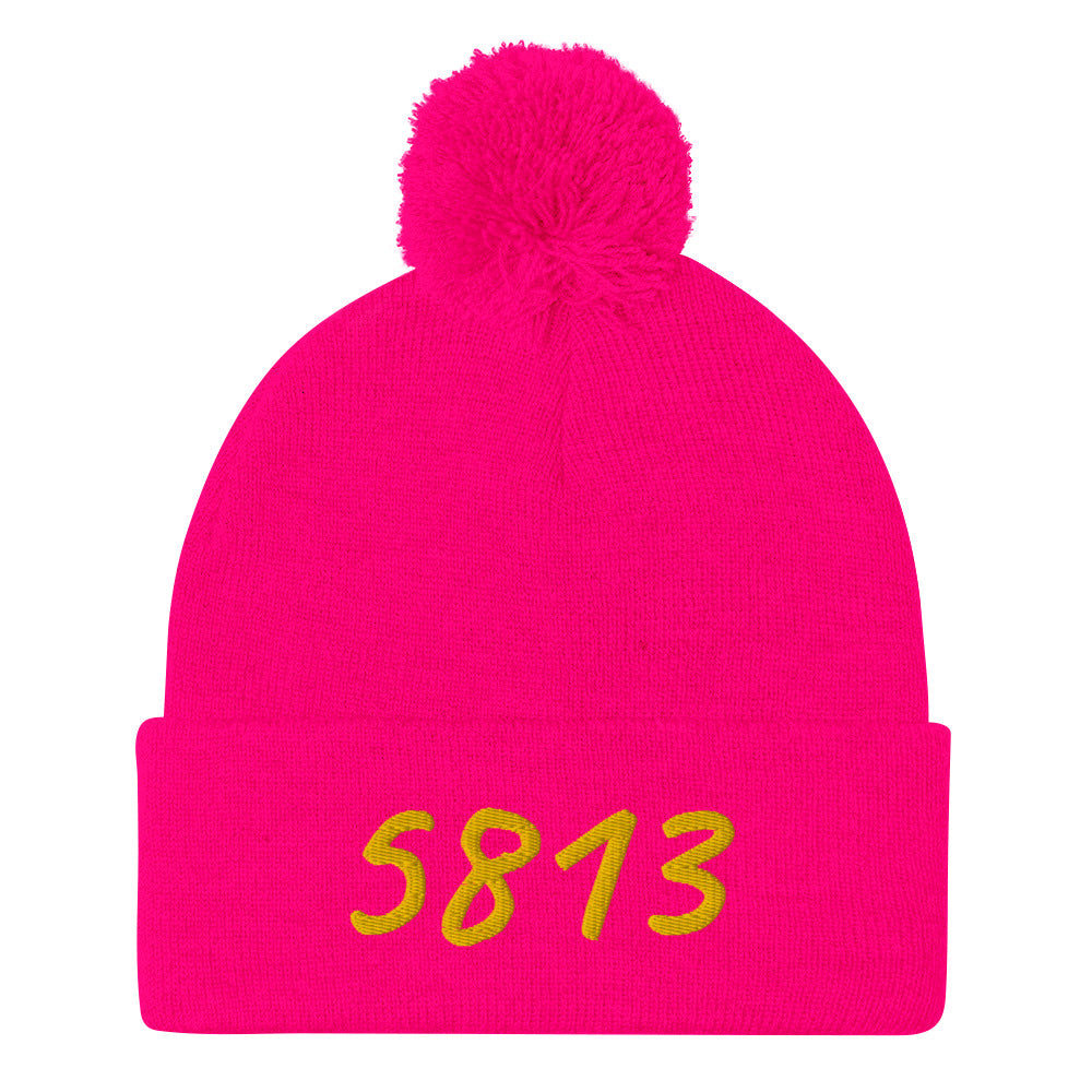 5813 In Gold Embroidery on Pom Pom Beanie